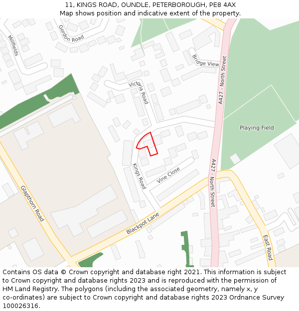 11, KINGS ROAD, OUNDLE, PETERBOROUGH, PE8 4AX: Location map and indicative extent of plot