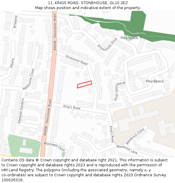 11, KINGS ROAD, STONEHOUSE, GL10 2EZ: Location map and indicative extent of plot