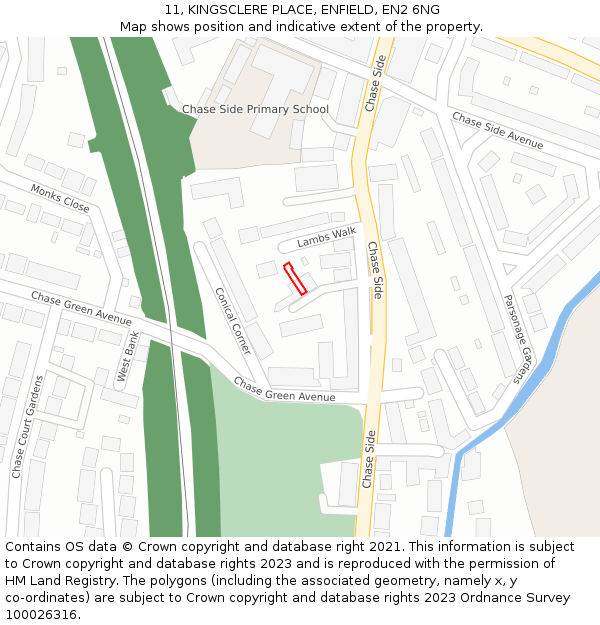 11, KINGSCLERE PLACE, ENFIELD, EN2 6NG: Location map and indicative extent of plot