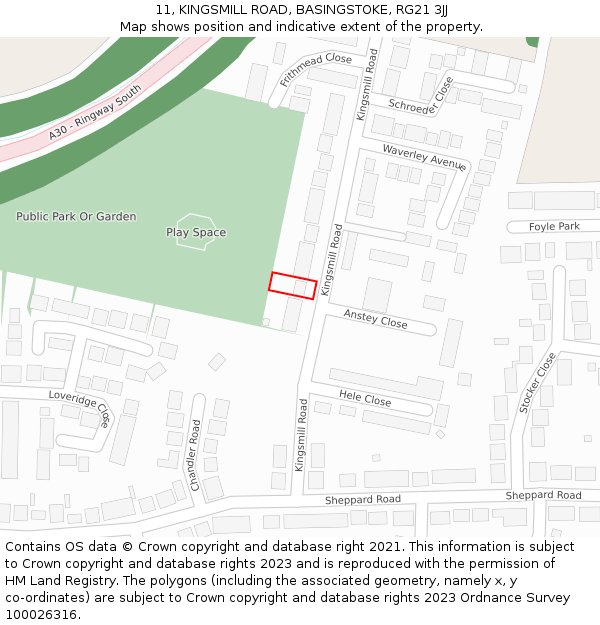 11, KINGSMILL ROAD, BASINGSTOKE, RG21 3JJ: Location map and indicative extent of plot