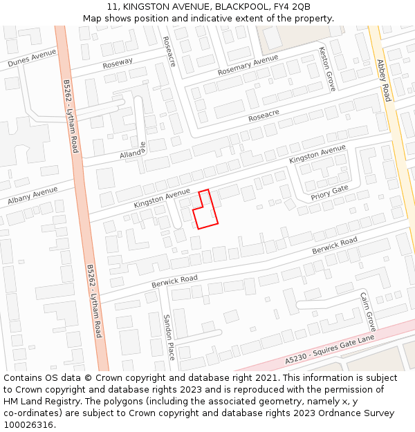 11, KINGSTON AVENUE, BLACKPOOL, FY4 2QB: Location map and indicative extent of plot