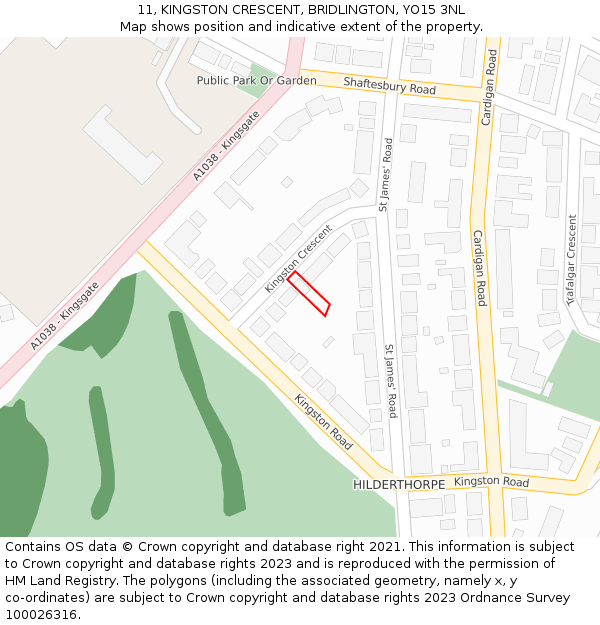 11, KINGSTON CRESCENT, BRIDLINGTON, YO15 3NL: Location map and indicative extent of plot