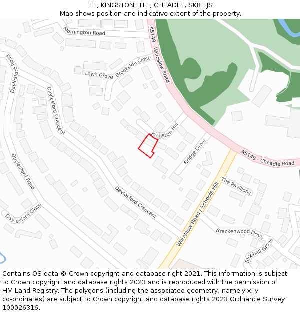 11, KINGSTON HILL, CHEADLE, SK8 1JS: Location map and indicative extent of plot