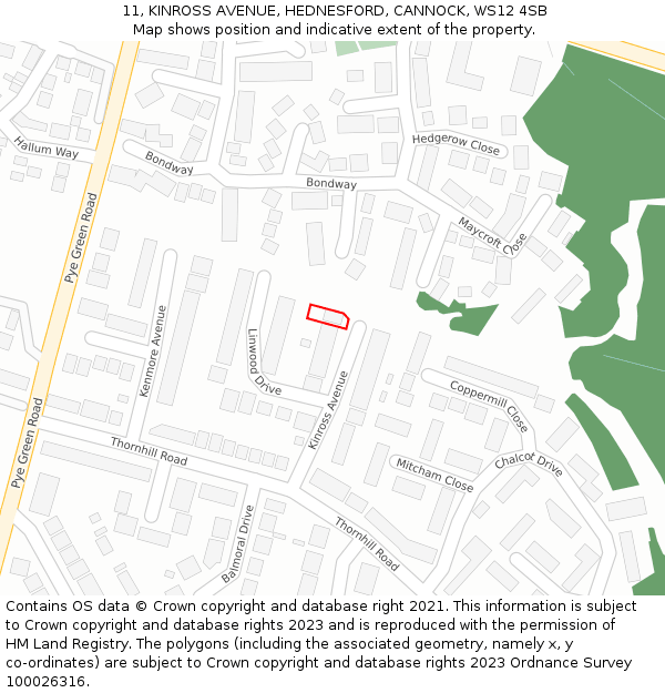 11, KINROSS AVENUE, HEDNESFORD, CANNOCK, WS12 4SB: Location map and indicative extent of plot