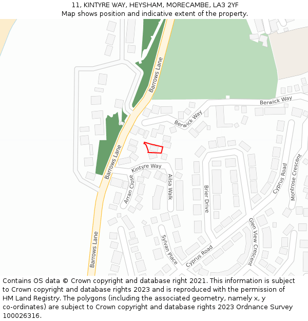 11, KINTYRE WAY, HEYSHAM, MORECAMBE, LA3 2YF: Location map and indicative extent of plot