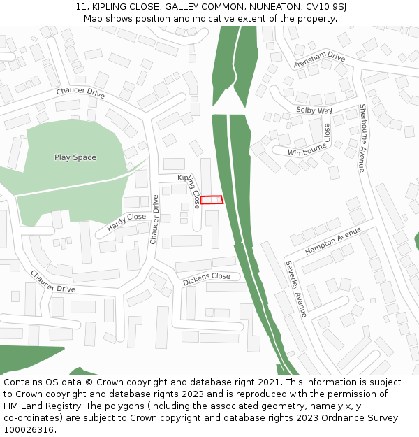 11, KIPLING CLOSE, GALLEY COMMON, NUNEATON, CV10 9SJ: Location map and indicative extent of plot