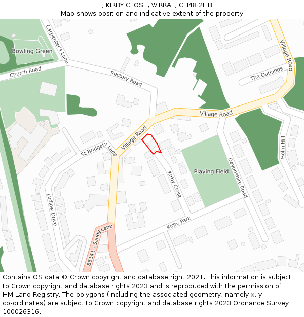 11, KIRBY CLOSE, WIRRAL, CH48 2HB: Location map and indicative extent of plot