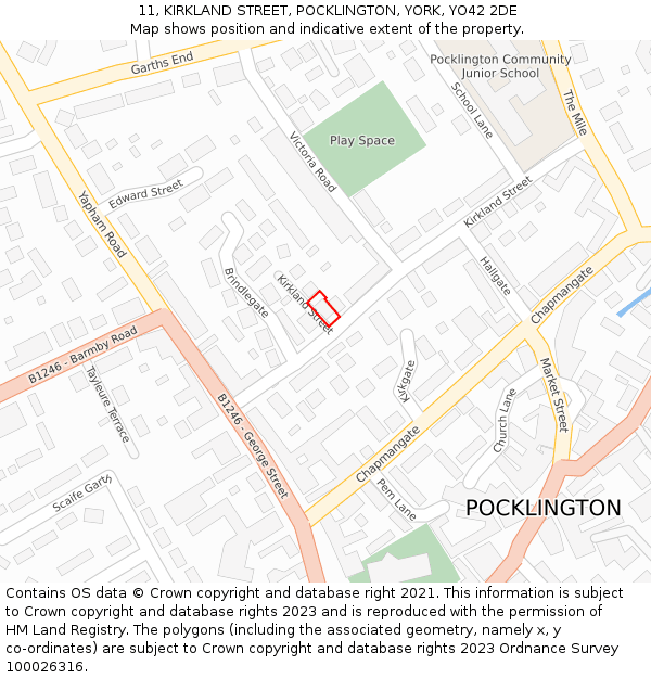 11, KIRKLAND STREET, POCKLINGTON, YORK, YO42 2DE: Location map and indicative extent of plot