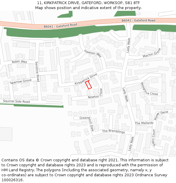 11, KIRKPATRICK DRIVE, GATEFORD, WORKSOP, S81 8TF: Location map and indicative extent of plot