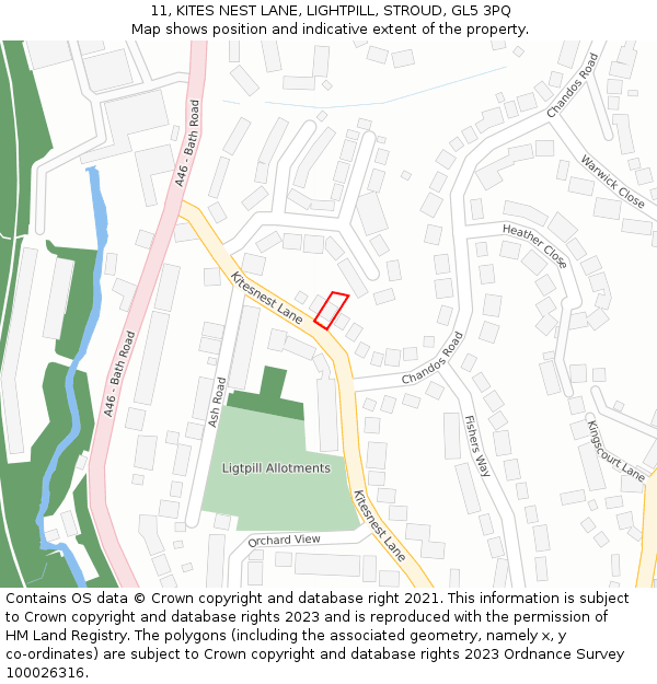 11, KITES NEST LANE, LIGHTPILL, STROUD, GL5 3PQ: Location map and indicative extent of plot