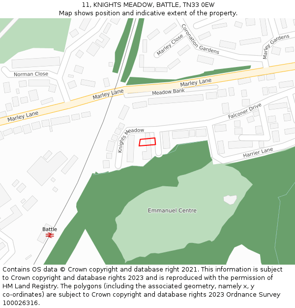 11, KNIGHTS MEADOW, BATTLE, TN33 0EW: Location map and indicative extent of plot