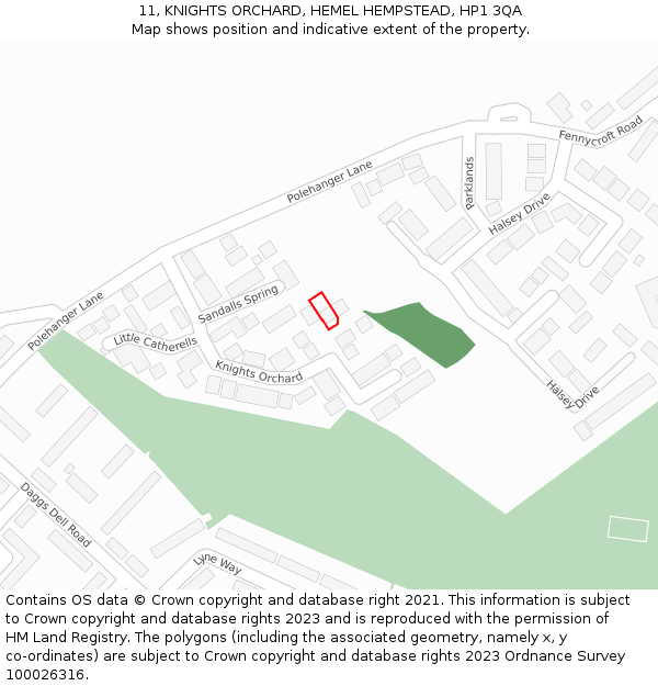 11, KNIGHTS ORCHARD, HEMEL HEMPSTEAD, HP1 3QA: Location map and indicative extent of plot