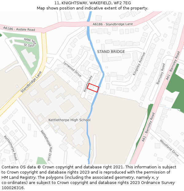 11, KNIGHTSWAY, WAKEFIELD, WF2 7EG: Location map and indicative extent of plot