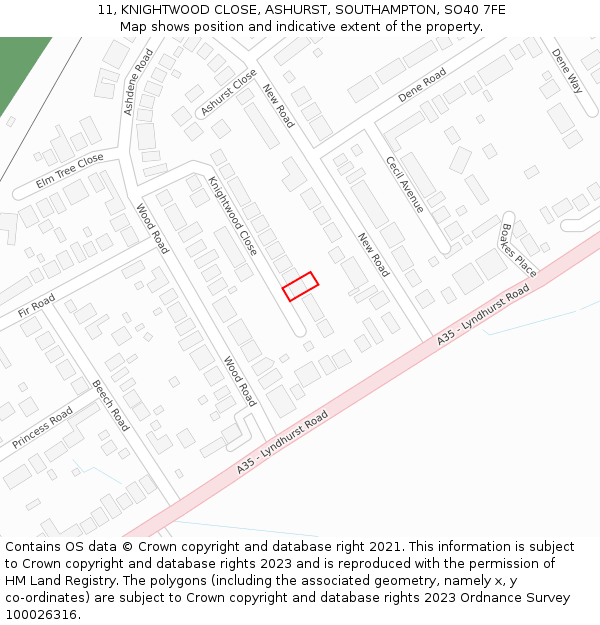 11, KNIGHTWOOD CLOSE, ASHURST, SOUTHAMPTON, SO40 7FE: Location map and indicative extent of plot