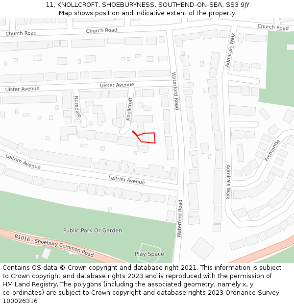 11, KNOLLCROFT, SHOEBURYNESS, SOUTHEND-ON-SEA, SS3 9JY: Location map and indicative extent of plot