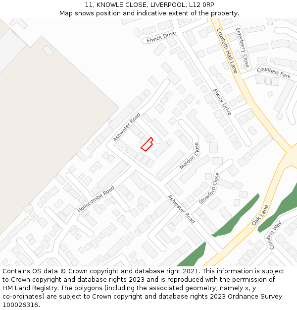 11, KNOWLE CLOSE, LIVERPOOL, L12 0RP: Location map and indicative extent of plot