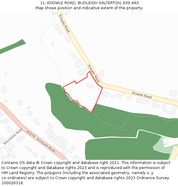 11, KNOWLE ROAD, BUDLEIGH SALTERTON, EX9 6AS: Location map and indicative extent of plot