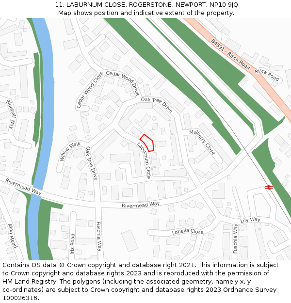 11, LABURNUM CLOSE, ROGERSTONE, NEWPORT, NP10 9JQ: Location map and indicative extent of plot