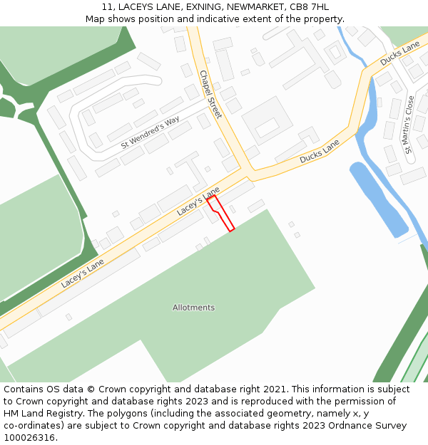 11, LACEYS LANE, EXNING, NEWMARKET, CB8 7HL: Location map and indicative extent of plot