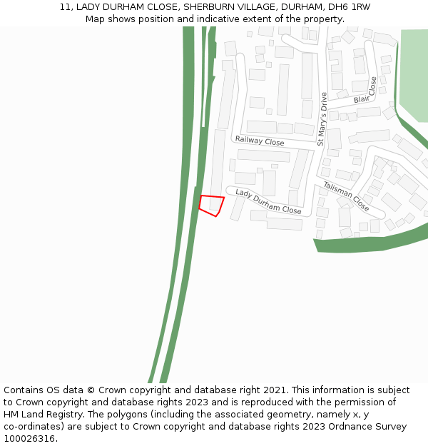 11, LADY DURHAM CLOSE, SHERBURN VILLAGE, DURHAM, DH6 1RW: Location map and indicative extent of plot