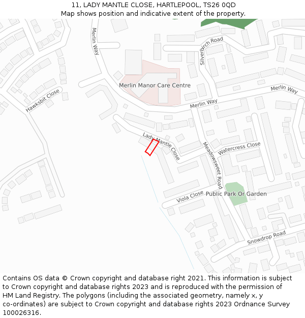 11, LADY MANTLE CLOSE, HARTLEPOOL, TS26 0QD: Location map and indicative extent of plot