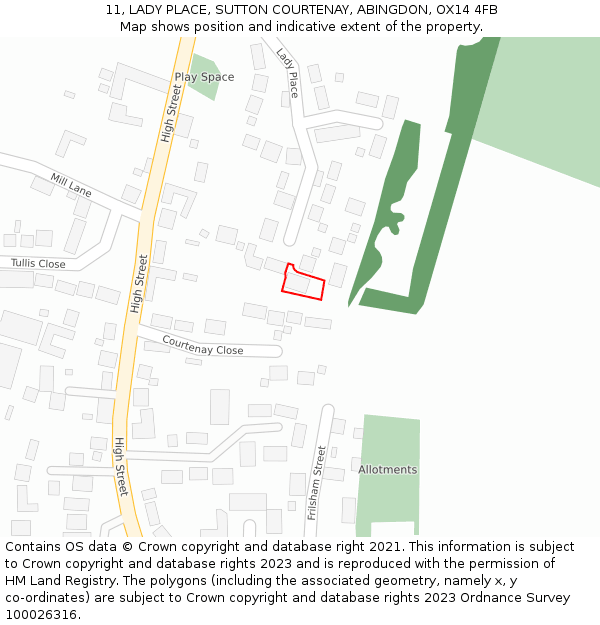 11, LADY PLACE, SUTTON COURTENAY, ABINGDON, OX14 4FB: Location map and indicative extent of plot