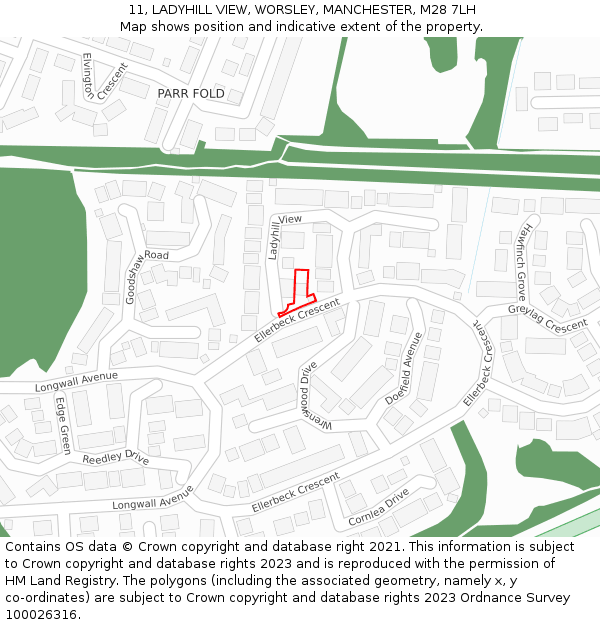 11, LADYHILL VIEW, WORSLEY, MANCHESTER, M28 7LH: Location map and indicative extent of plot
