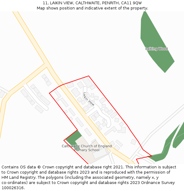 11, LAIKIN VIEW, CALTHWAITE, PENRITH, CA11 9QW: Location map and indicative extent of plot