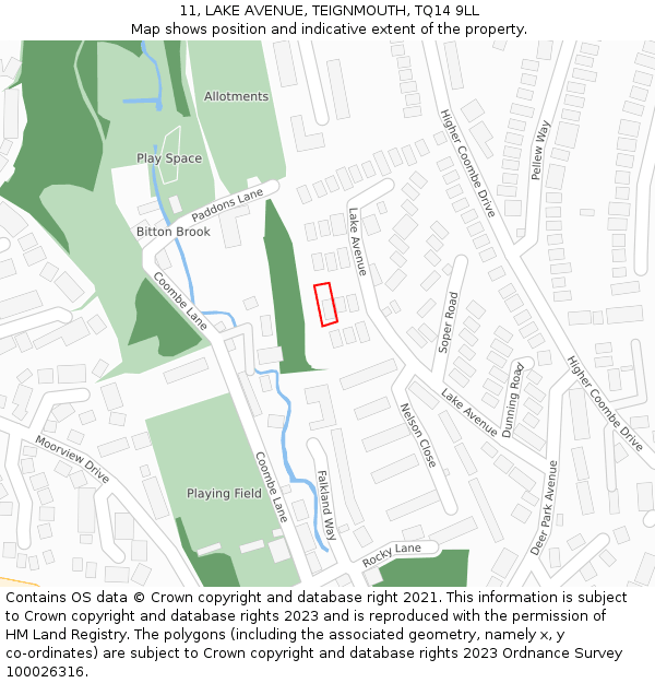 11, LAKE AVENUE, TEIGNMOUTH, TQ14 9LL: Location map and indicative extent of plot