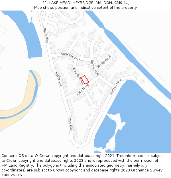 11, LAKE MEAD, HEYBRIDGE, MALDON, CM9 4UJ: Location map and indicative extent of plot