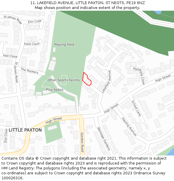 11, LAKEFIELD AVENUE, LITTLE PAXTON, ST NEOTS, PE19 6NZ: Location map and indicative extent of plot