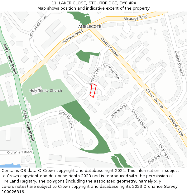 11, LAKER CLOSE, STOURBRIDGE, DY8 4PX: Location map and indicative extent of plot