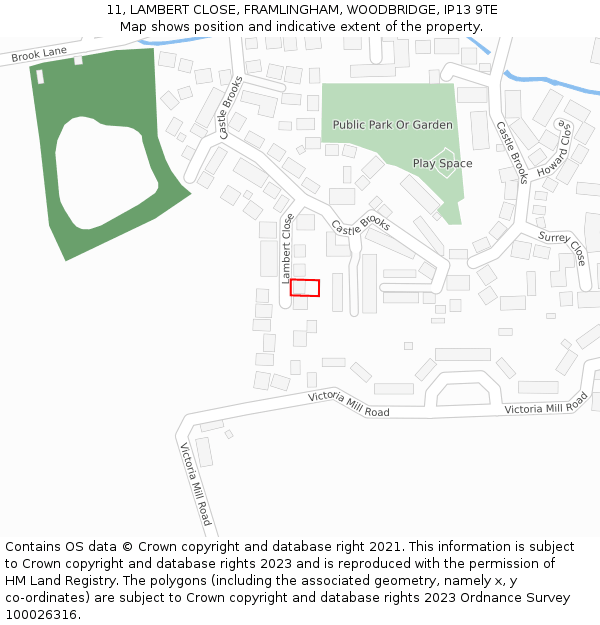 11, LAMBERT CLOSE, FRAMLINGHAM, WOODBRIDGE, IP13 9TE: Location map and indicative extent of plot