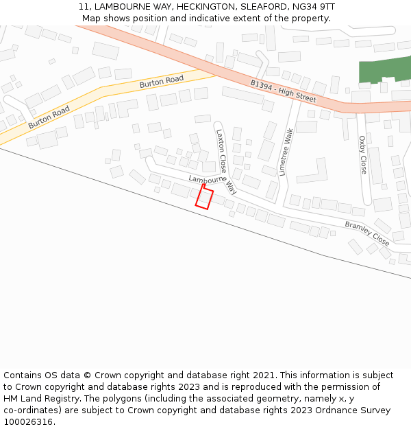 11, LAMBOURNE WAY, HECKINGTON, SLEAFORD, NG34 9TT: Location map and indicative extent of plot