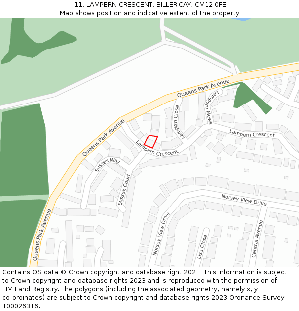 11, LAMPERN CRESCENT, BILLERICAY, CM12 0FE: Location map and indicative extent of plot