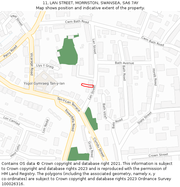 11, LAN STREET, MORRISTON, SWANSEA, SA6 7AY: Location map and indicative extent of plot