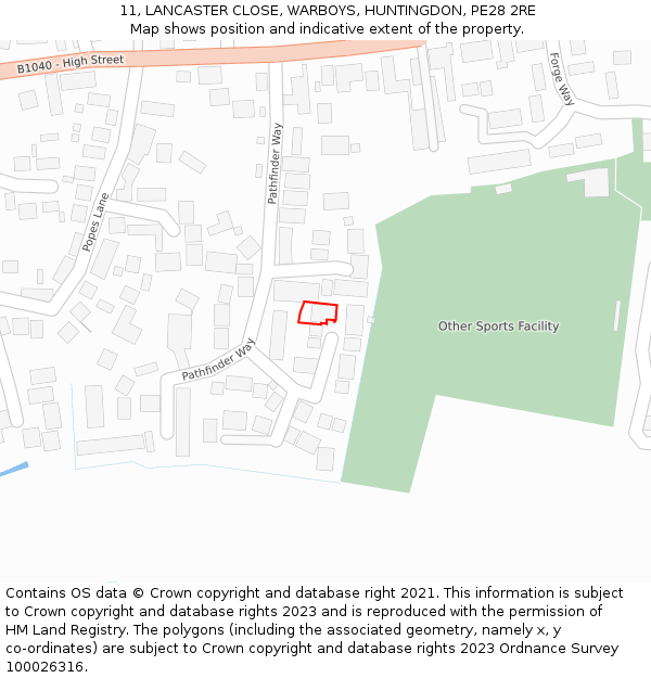 11, LANCASTER CLOSE, WARBOYS, HUNTINGDON, PE28 2RE: Location map and indicative extent of plot