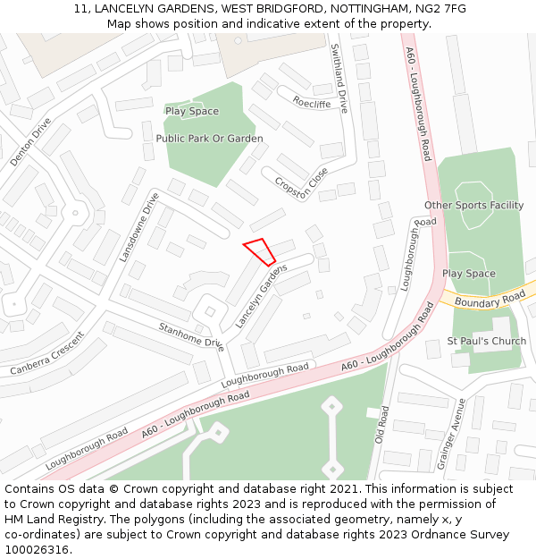 11, LANCELYN GARDENS, WEST BRIDGFORD, NOTTINGHAM, NG2 7FG: Location map and indicative extent of plot