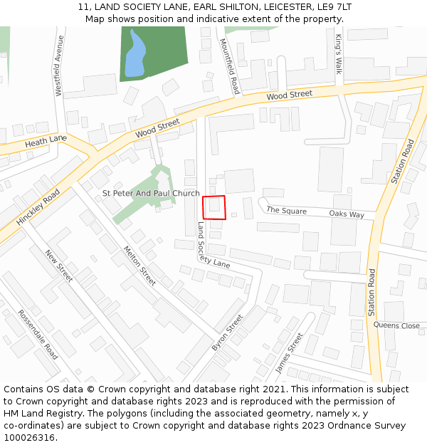 11, LAND SOCIETY LANE, EARL SHILTON, LEICESTER, LE9 7LT: Location map and indicative extent of plot