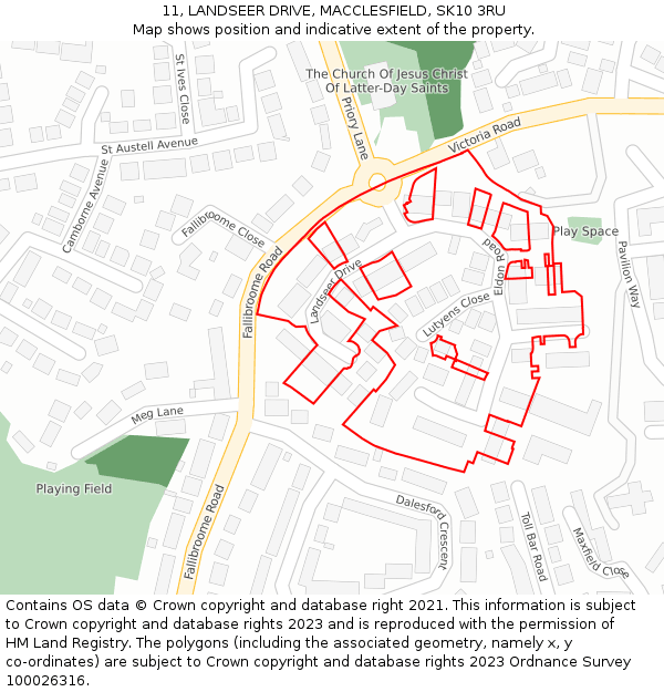 11, LANDSEER DRIVE, MACCLESFIELD, SK10 3RU: Location map and indicative extent of plot