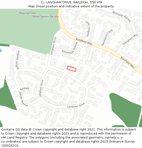 11, LANGHAM DRIVE, RAYLEIGH, SS6 9TA: Location map and indicative extent of plot
