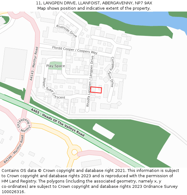 11, LANGPEN DRIVE, LLANFOIST, ABERGAVENNY, NP7 9AX: Location map and indicative extent of plot