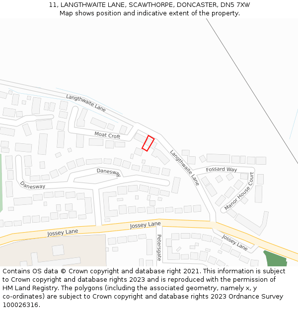 11, LANGTHWAITE LANE, SCAWTHORPE, DONCASTER, DN5 7XW: Location map and indicative extent of plot