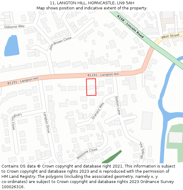 11, LANGTON HILL, HORNCASTLE, LN9 5AH: Location map and indicative extent of plot