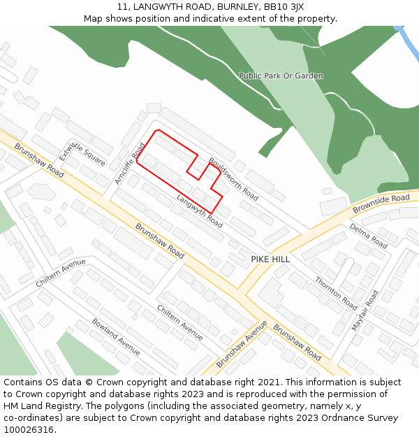 11, LANGWYTH ROAD, BURNLEY, BB10 3JX: Location map and indicative extent of plot