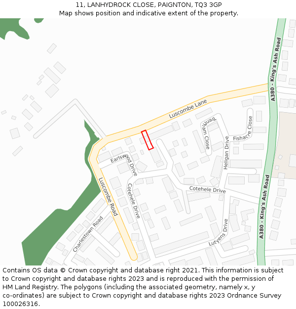 11, LANHYDROCK CLOSE, PAIGNTON, TQ3 3GP: Location map and indicative extent of plot