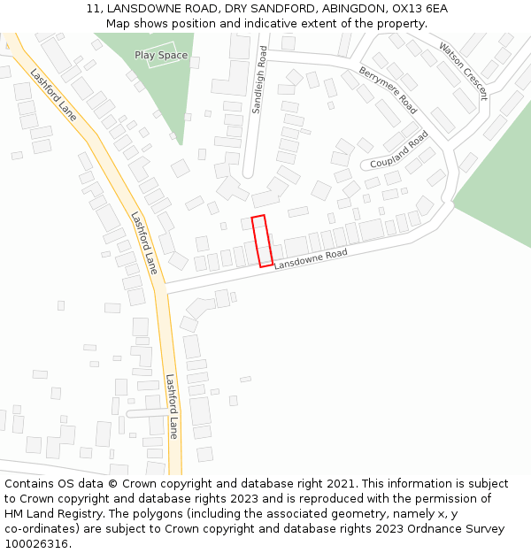 11, LANSDOWNE ROAD, DRY SANDFORD, ABINGDON, OX13 6EA: Location map and indicative extent of plot