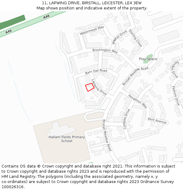 11, LAPWING DRIVE, BIRSTALL, LEICESTER, LE4 3EW: Location map and indicative extent of plot