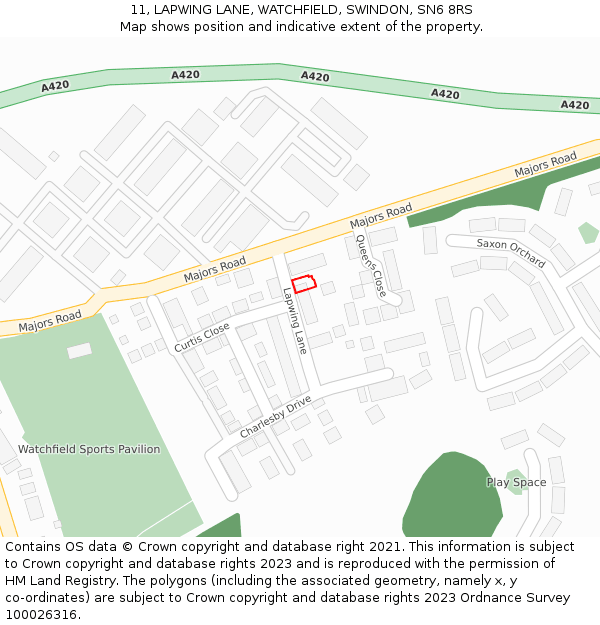 11, LAPWING LANE, WATCHFIELD, SWINDON, SN6 8RS: Location map and indicative extent of plot