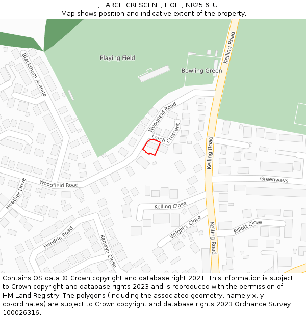 11, LARCH CRESCENT, HOLT, NR25 6TU: Location map and indicative extent of plot